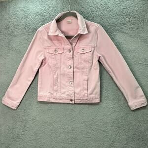 Zara Girls Size 13/14 Pink Denim Trucker Jacket Distressed Casual Style EUC